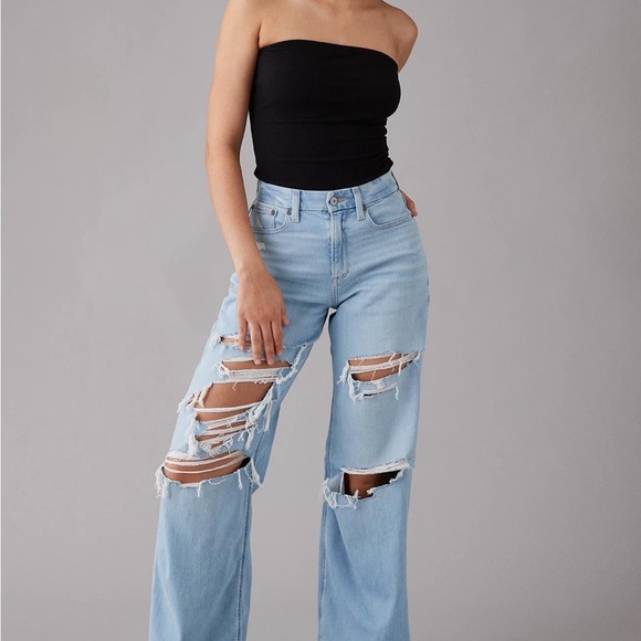Distressed Light Blue Flare Jeans - Picture 1 of 5